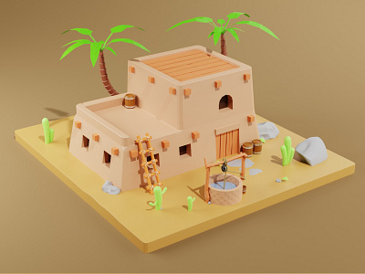 Isometric scene | scene isometrique | Blender 3d 3dart 3dtuto art asset assets barrel blender bucket isometric isometrique palm scene tuto tutorial well youtube