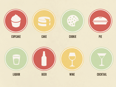 Baked Goods and Booze Icons baked beer booze cookie cupcake icons liquor pie stickers wine