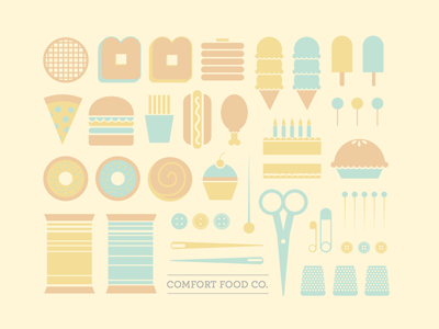 Comfort Food Postcard comfort food food icons pastel post card sewing vector
