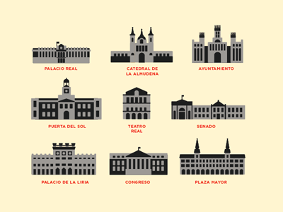 Madrid Building Icons buildings iconic icons madrid map vector