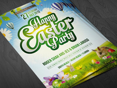 Easter Party Flyer advertisement bash bright bunny celebration clouds concert design easter egg event field