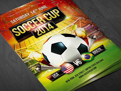 Soccer Cup Flyer ball brazil championship cup event football game goal soccer sports tournament world cup