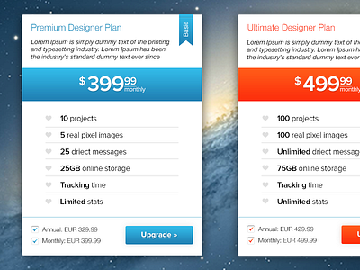 Pricing table blue button checkbox pricing red table