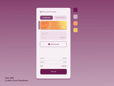 Day 002: Credit Card Checkout credit card credit card checkout daily ui dailyui purple screen ui