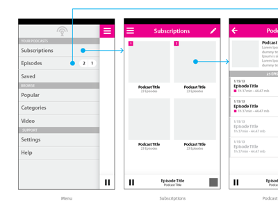 Podcast Client Wireframes app iphone podcasts wireframes