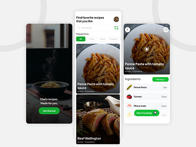 Food Recipe App Exploration app clean culinary diet flat food food app gradient meals recipe ui