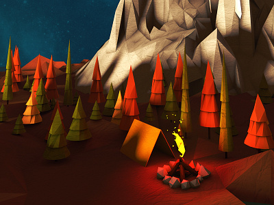 Low Poly Camping Scene camping illustration low poly mountains orange outdoors warm