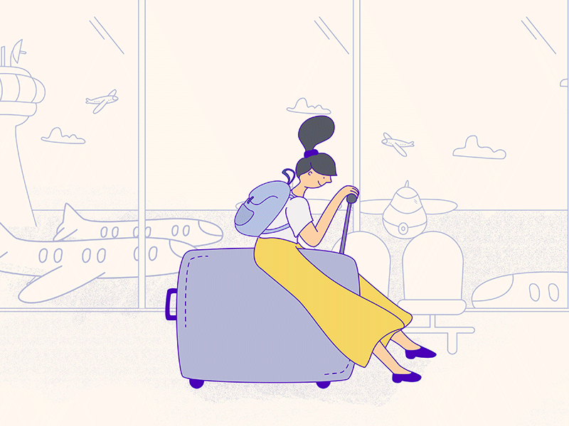 Short Transfer girl lines suitcase traveling trip