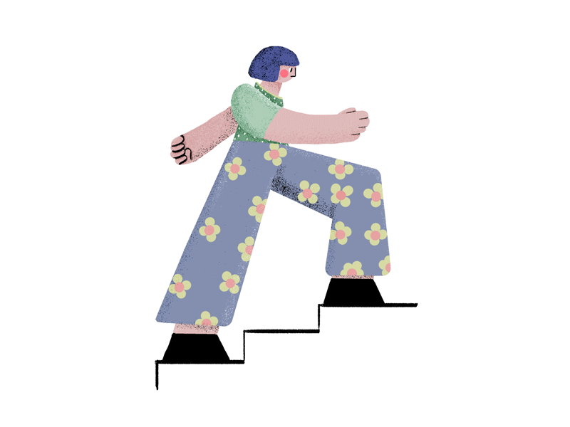 Moving up and up animation confident flowers frame by frame girl illustration pattern stairs up up and up