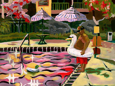 Pecault the Pool Duck illustration painting