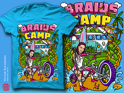 Braids Camp beach braiding braids illustration merch merch design party poster art summer t shirt design t shirt illustration t shirt print