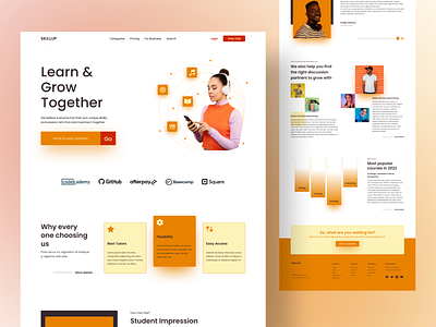#Exploration - Landing Page - Online Course Website branding clean concept design fresh design landing page minimalist neat design online course orange simple ui website
