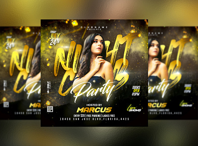 Night Club Flyer Gold PSD 4x4 banner cmyk design flyer graphic design illustration night club nightclub flyer party psd