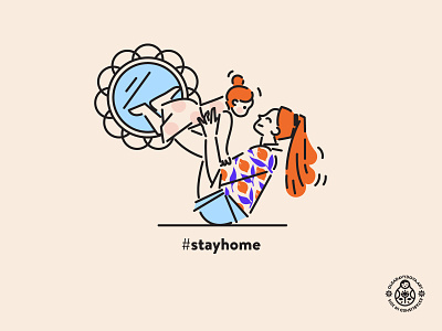 Stay Home Mother Playing with Toddler Daughter baby character design flat illustration line art mother stay home toddler vector illustration