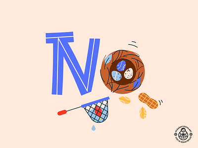 Letter N childrens book flat icons illustration lettering nestle nuts type art vectorart