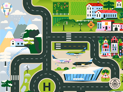 Road Play Mat for Junilane (Second fragment) airplane airport building illustration mountain road sity