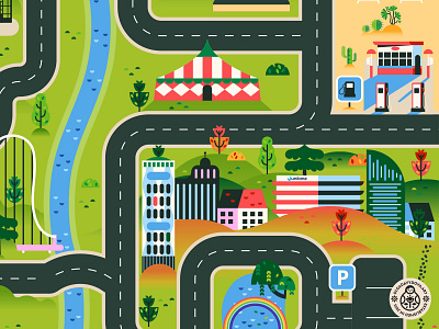 City Road Map Play mat illustration building city flat geometic landscape map vector illustration