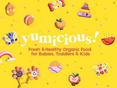 Yumicious Logo with Icons Banner branding children food icon design identity logo organic toys