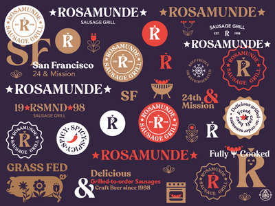 Rosamunde Sausage Grill Typography and Logo Composition badge brand guidelines brand identity branding illustration logo restaurant typography