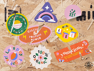 Yumicious! Promo Stickers baby badge brand identity food icon kids organic sticker vector illustration