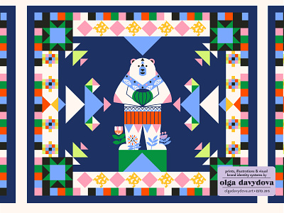 Polar Bear Cheater Quilt bear character design flat illustration ornament pattern polar bear scandinavian textile vector illustration