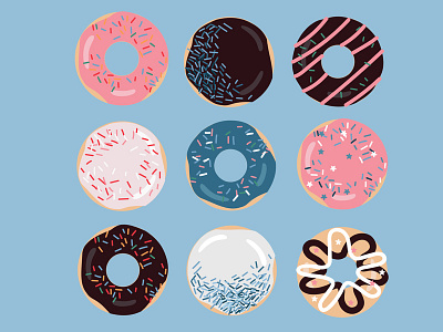 Set Of 9 Doughnuts donut doughnut flat food material design sweet