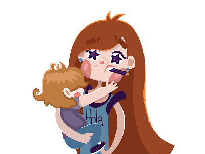 Selfie cartoon character design children girl parenting portrait vector