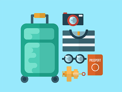 Travel Kit camera flat design travel kit vector illustration