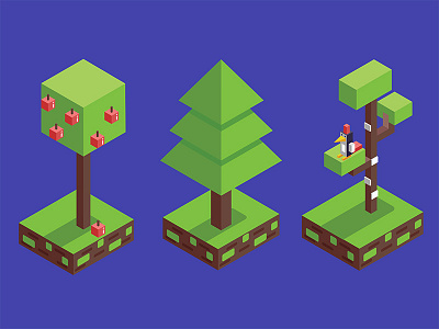 Trees Isometric apple flat design illustration isometric pine tree trees woodpecker