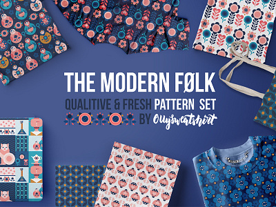 Modern Folk Pattern Set Collection Released creative market fabric design flat flowers folk ollysweatshirt russian scandinavian seamless pattern textile