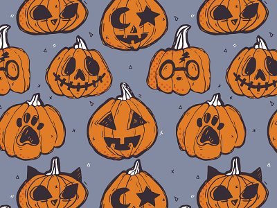 Halloween Pumpkin Pattern carving haloween hand drawn ink inktober jack o lantern pumpkinn seamless pattern
