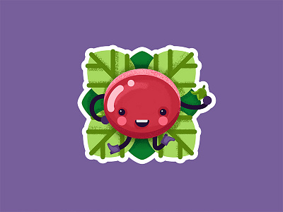 Supercute Happy Tomato with Basil Leaves for Sticker Mule