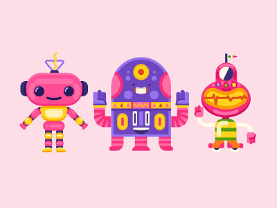 Robots character design children illustration flat robot