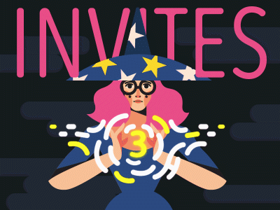 3 Invites May animation character design draft girl giveaway invitation dribbble invite witch witchcraft