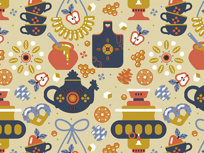 Alt Color Russian Teaparty For Gabo And Mateo Designs fabric design golden pattern russian teaparty seamless pattern surface pattern tea textile vector art