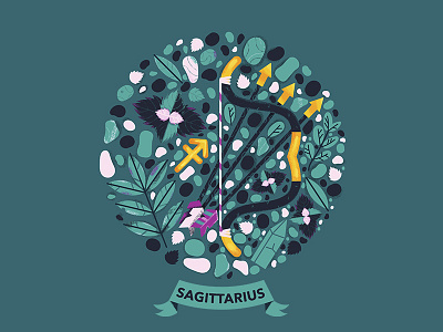 Sagittarius Zodiac Sign badge flat horoscope leaf pattern sagittarius zodiac sign