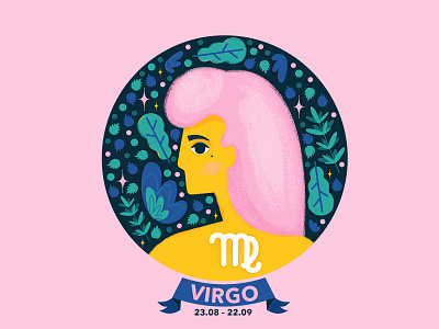 Virgo character design flat girl icon illustration nature pattern vector illustration virgo woman zodiac sign