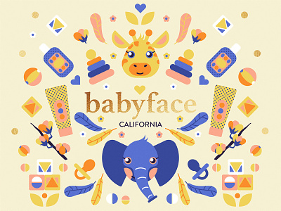 Babyface California baby character design cosmetic flat package package design pattern vector illustration