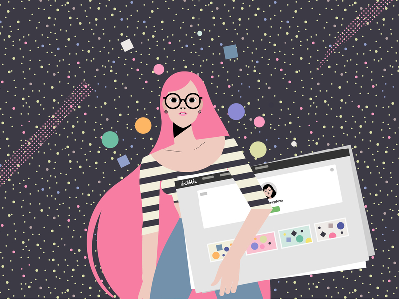 Interview to Dribbble Blog character design dribbble girl illustration olga davydova ollysweatshirt pattern portrait space