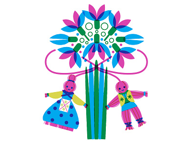 First Day Of Spring 60s bulgarian cute flowers folk moldovan retro romanian screenprint snowdrops yarn dolls