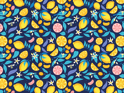 Citrus Pattern Dark citrus fresh grapefruit lemon orange ornament seamless pattern vector illustration