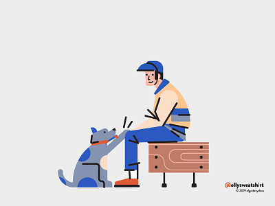 A Boy And A Very Good Boy animal character design dog flat illustration people pet vector illustration