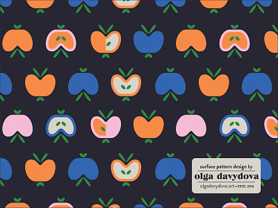 Apples Surface Pattern Design apple orange pink scandinavian surface pattern design