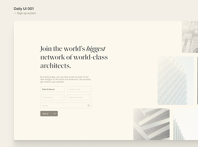 DailyUI 001 - Sign up screen architect architecture architecture website daily daily ui dailyui dailyui 001 inter log in login login form login page sans serif sign up sign up form sign up page sign up ui signup web website