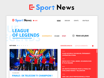 AN E-SPORT NEWS HOME PAGE debuts e sport first game home live news ui ux web webdesign
