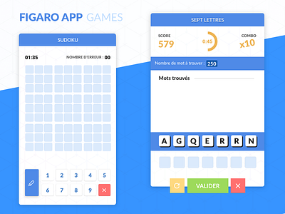 Figaro App - Two games app clean color game iphone letter mobile numbers sketch sudoku ui vector