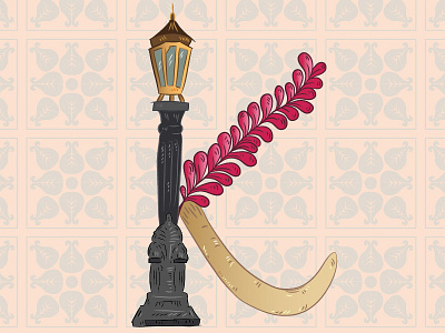 K for SRI LANKA! elephant tusk lamppost pink flowers