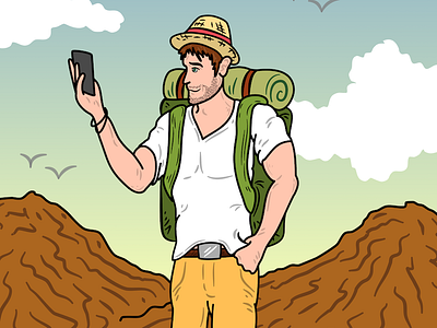 Traveller Types - The Trendy Backpacker adventure colour creative explore explorer illustration illustrator man people travel traveller