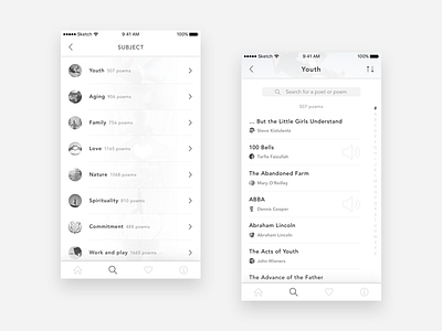 Browse subject - Poetry app app iphone list monochrome poetry ui ux