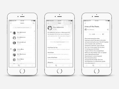 Browse poet - Poetry app app browse iphone list monochrome poetry ui ux